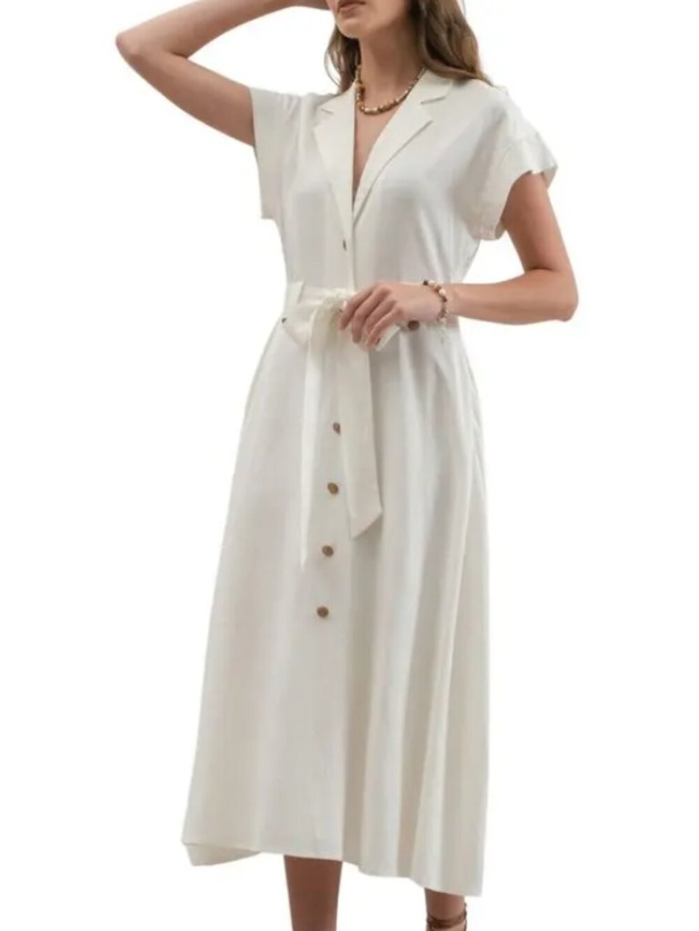ZOE AND CLAIRE Button Front Linen Blend Midi Dress Medium